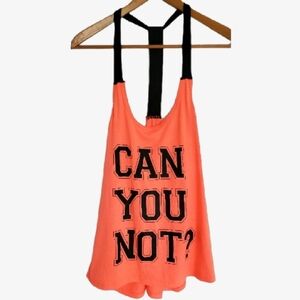 Vtg Y2K Rue21 Neon Orange Slouchy Tank Top "CAN YOU NOT?" "SERIOUSLY?"
